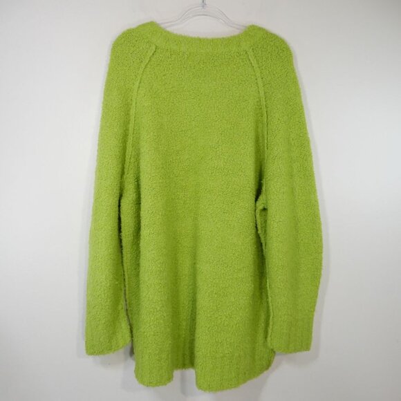 FREE PEOPLE Teddy Sweater Tunic Size L Oversized Lime Green Wool Blend Fuzzy NEW - Picture 8 of 12